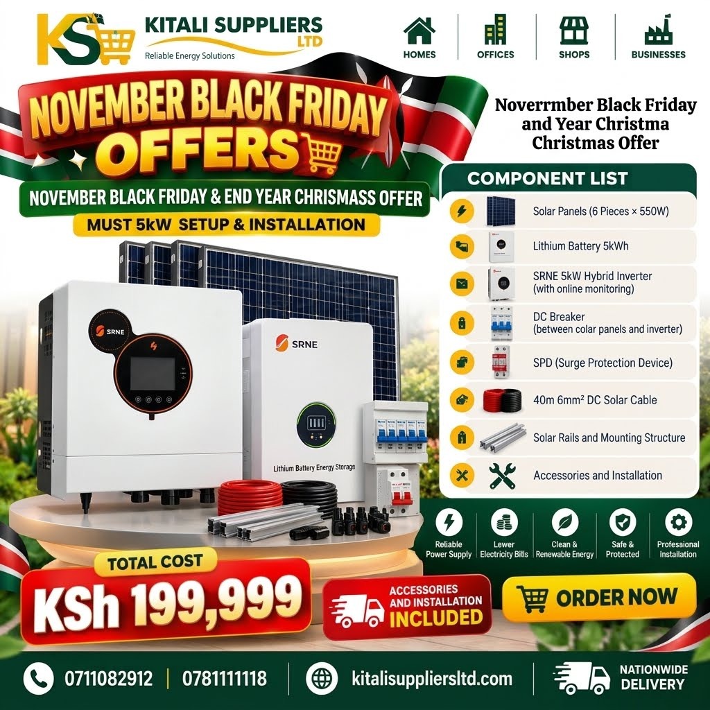 SRNE 5kW Hybrid Solar System with 5kWh Lithium Battery, 6 × 550W Solar Panels and Installation