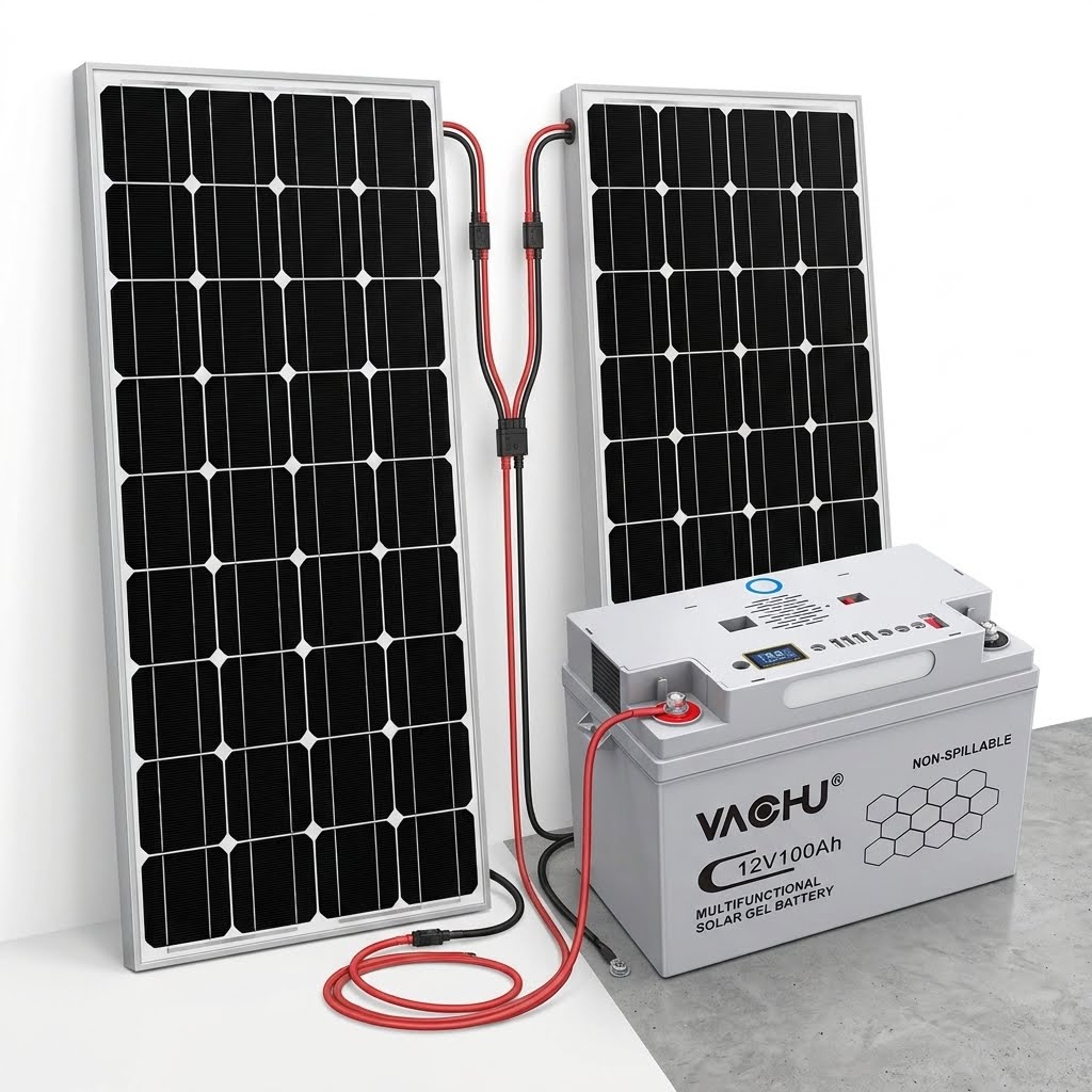 VACHU 12V 100Ah Solar Gel Battery with Solar Panels