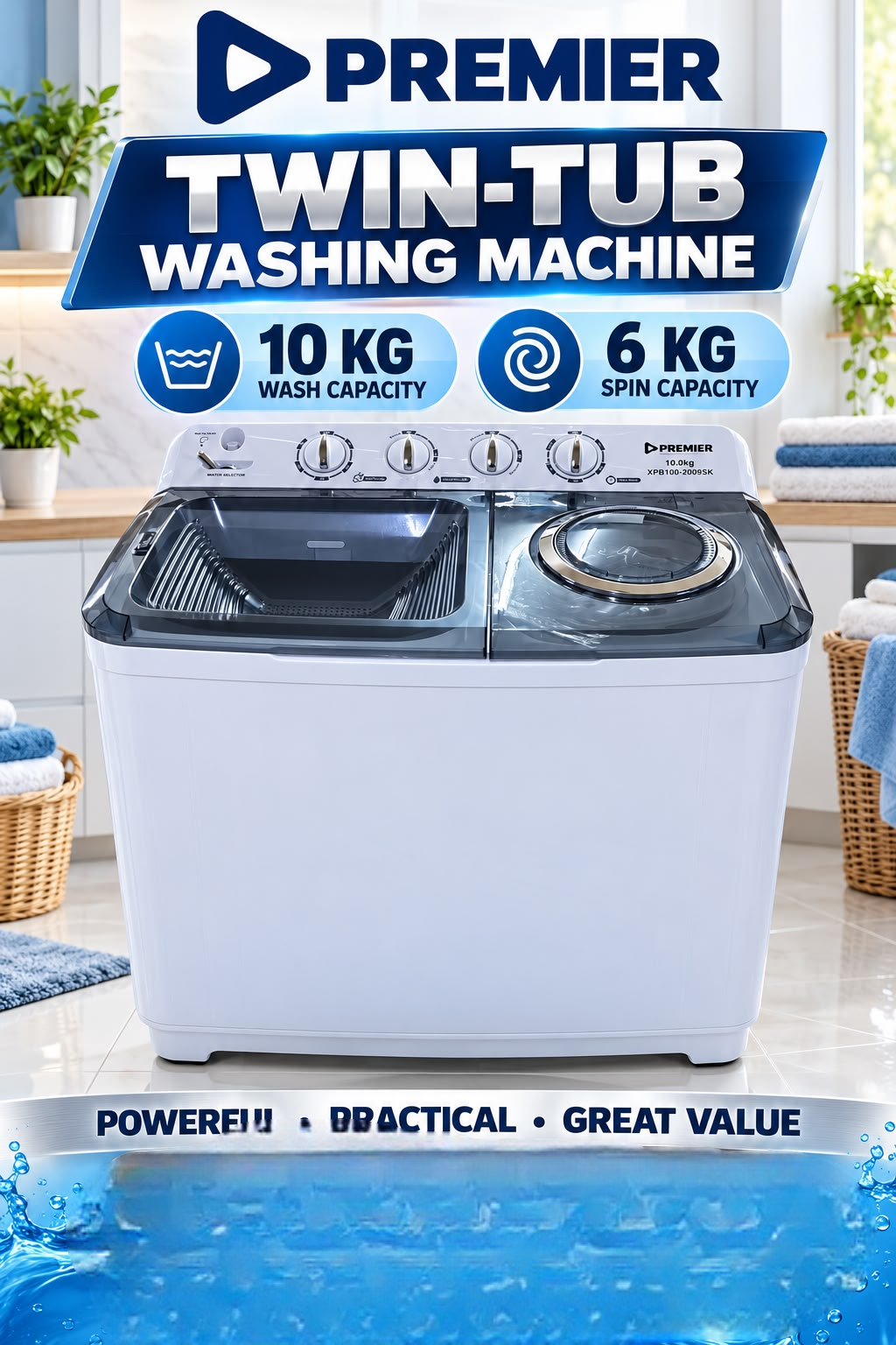 10KG Twin Tub Semi-Automatic Top Load Washing Machine – Powerful Washing for Home Use