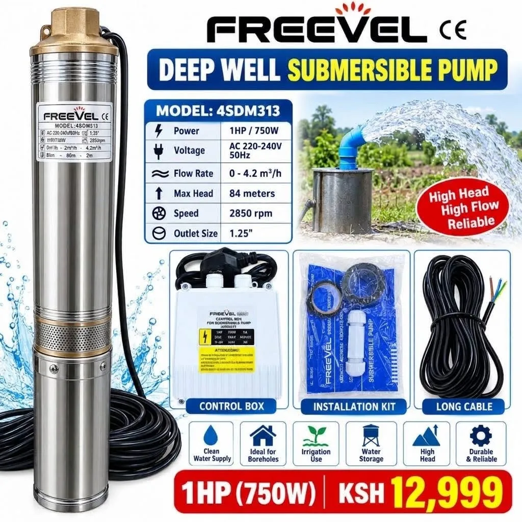 Freevel 1HP Deep Well Submersible Water Pump – 750W, Model 4SDM313