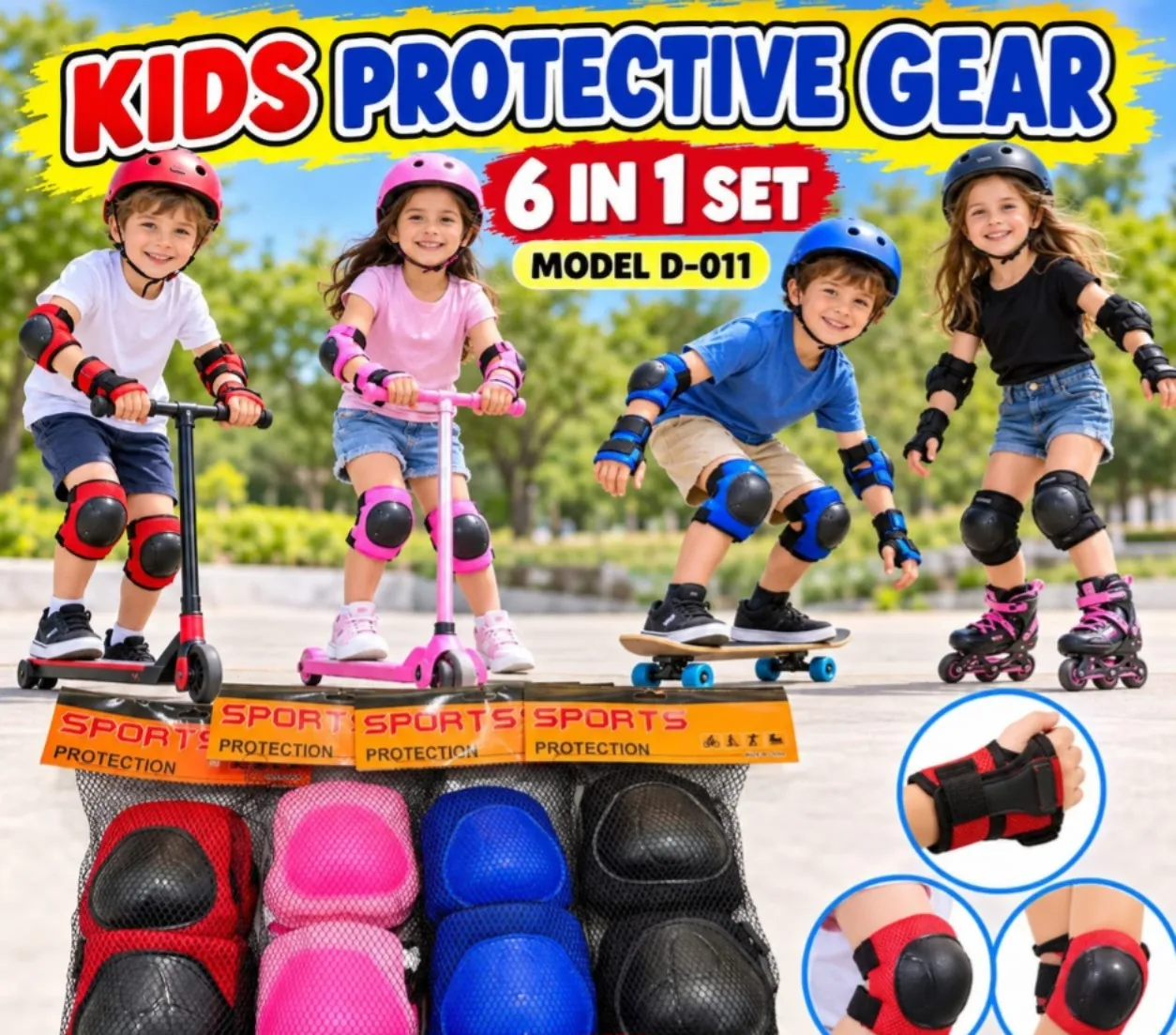 Kids 6-in-1 Protective Gear Set – Knee, Elbow and Wrist Guards
