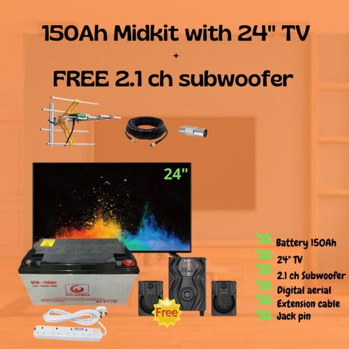 Solarmax 150Ah Battery Midkit With 24" Television Tv, FREE 2.1 Ch Sub Woofer