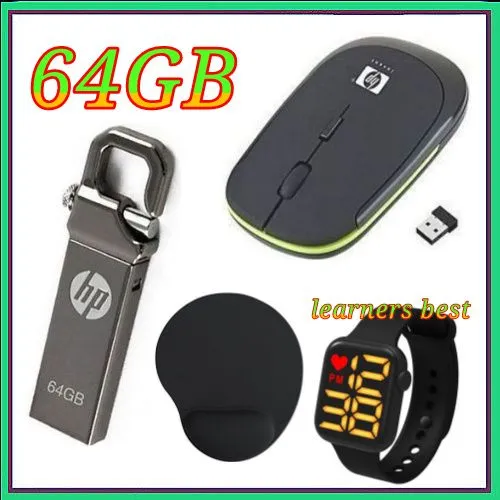 HP 64GB USB Flash Disk Drive//Flashdisk-Silver +Free ,mouse Pad, watch