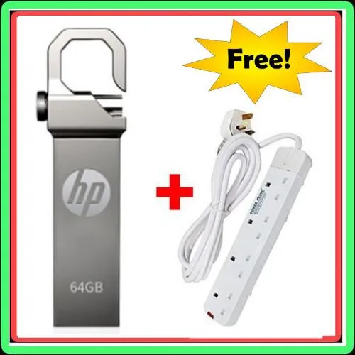 HP 64GB V250W FlashDisk -Silver + Free(4way Power Extension)