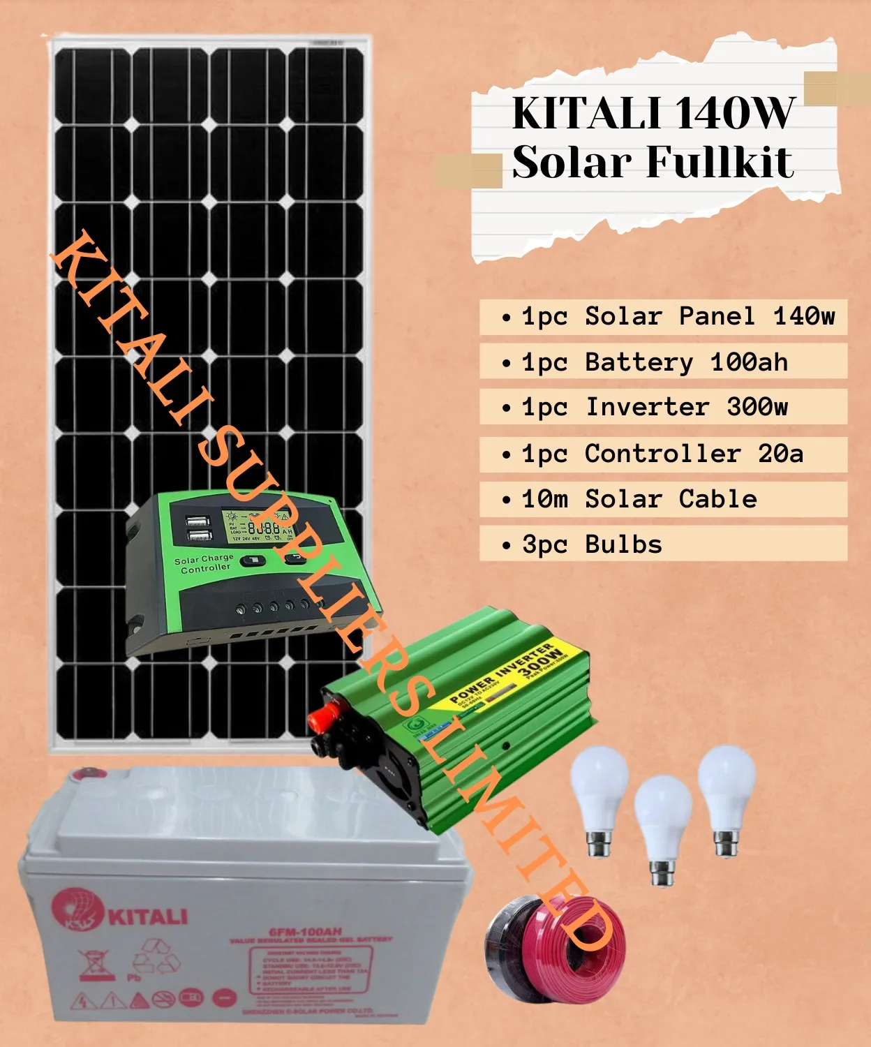 140w solar fullkit monocrystalline system