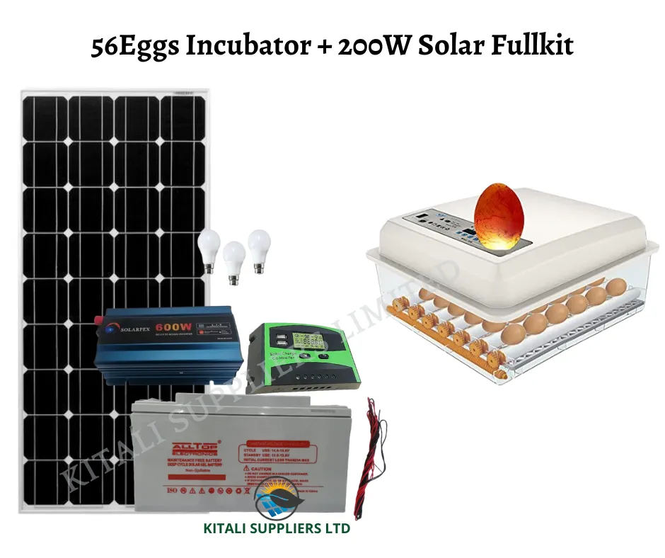 56 Eggs Incubator + 200w Solar Fullkit Black as picture
