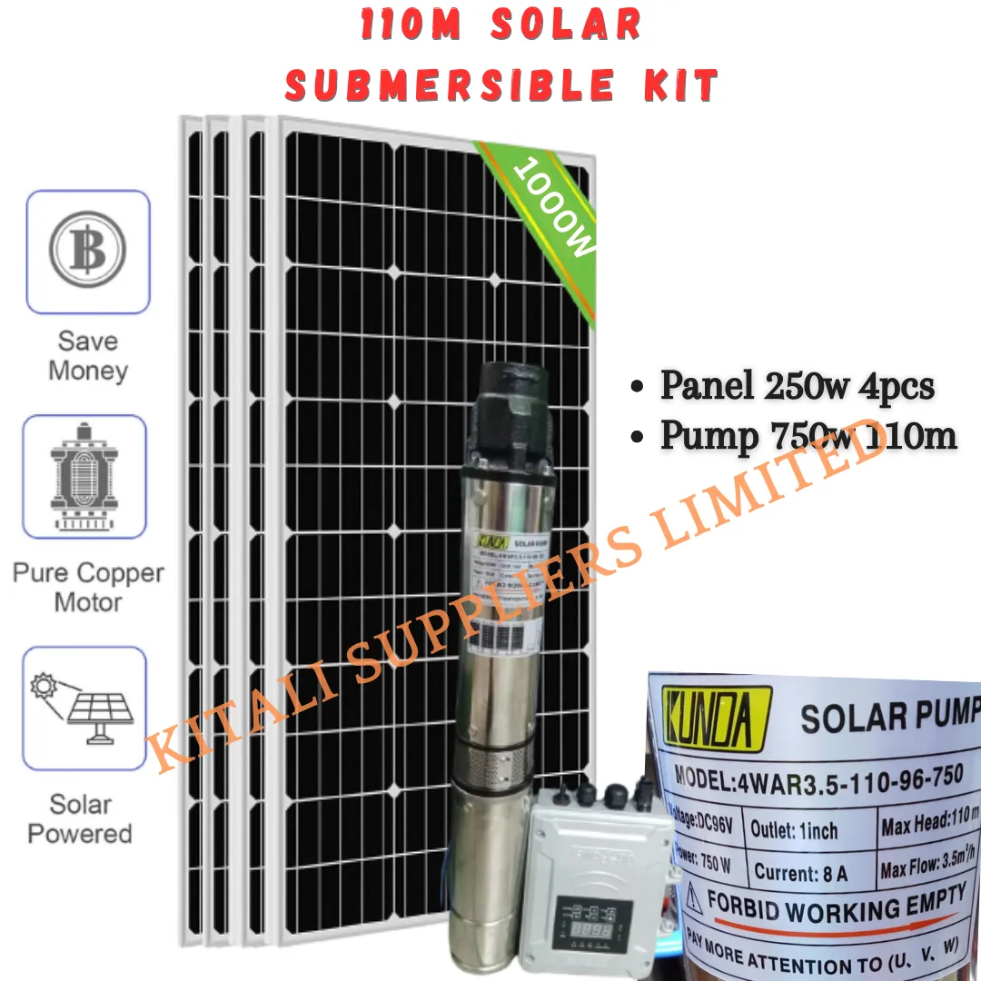 110m solar submersible kit 750w 96v with 250w 4pcs solar panels 110m