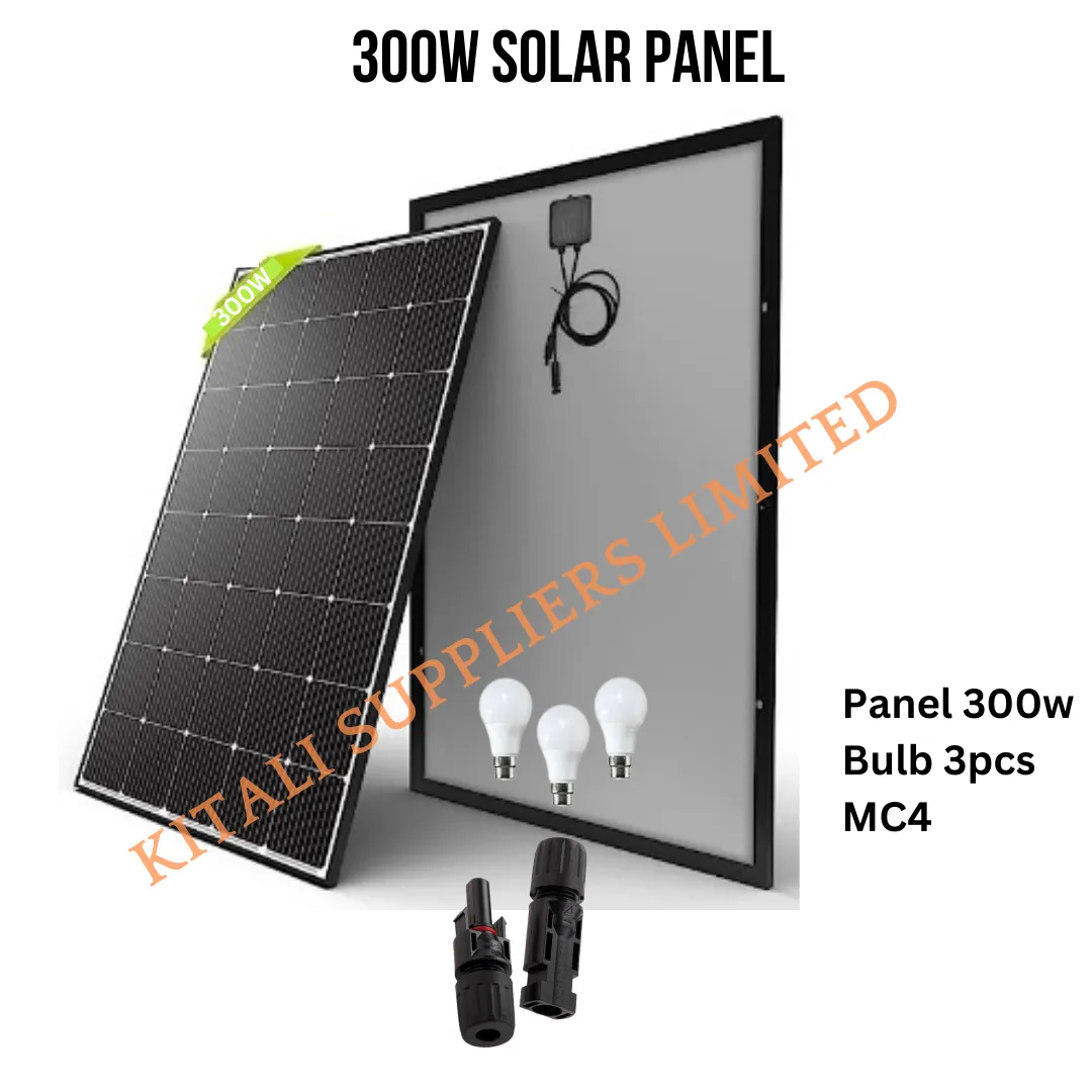 300W Solar Panel Mid kit + Bulb 3pcs + MC4 Connectors Black 300w
