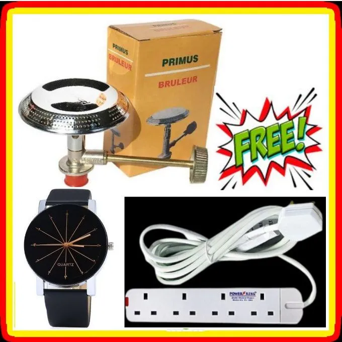 Premium Non -Leak Meko Gas Burner + 4Way Socket Extension , Watch