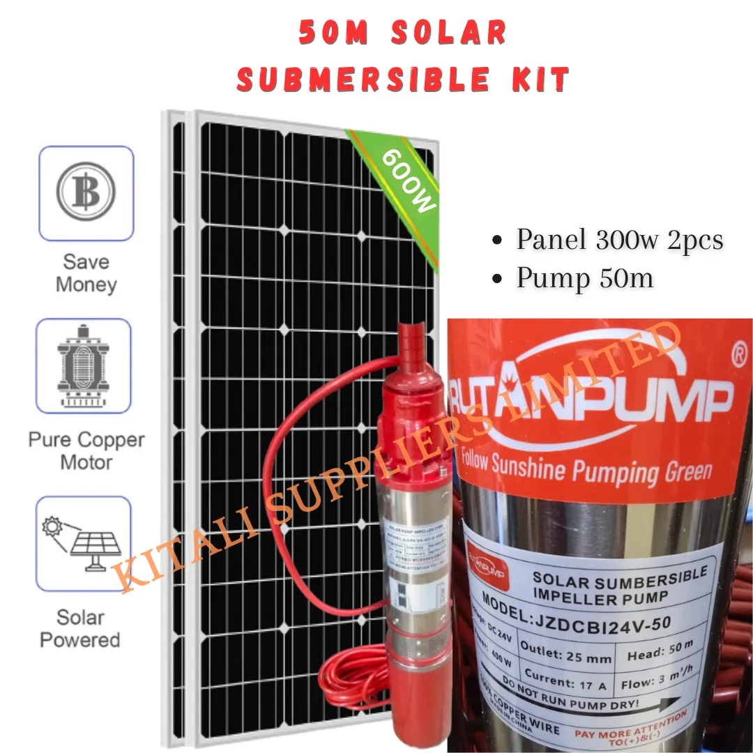  50m solar submersible kit 400w 24v with 300w 2pcs solar panels