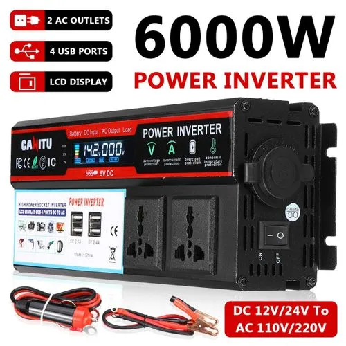 6000W Power Inverter LCD Display Car Power Inverter DC12V/24V To AC110V/220V 4 USB Car Transformer Convert Auto Converter-24Vto 220V