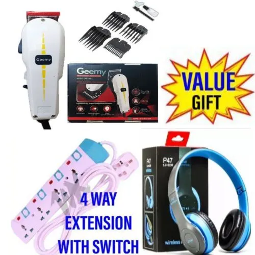 Geemy Shaving Machine-Kinyozi & 4 Way Extension + 5.0 P47 Headphones