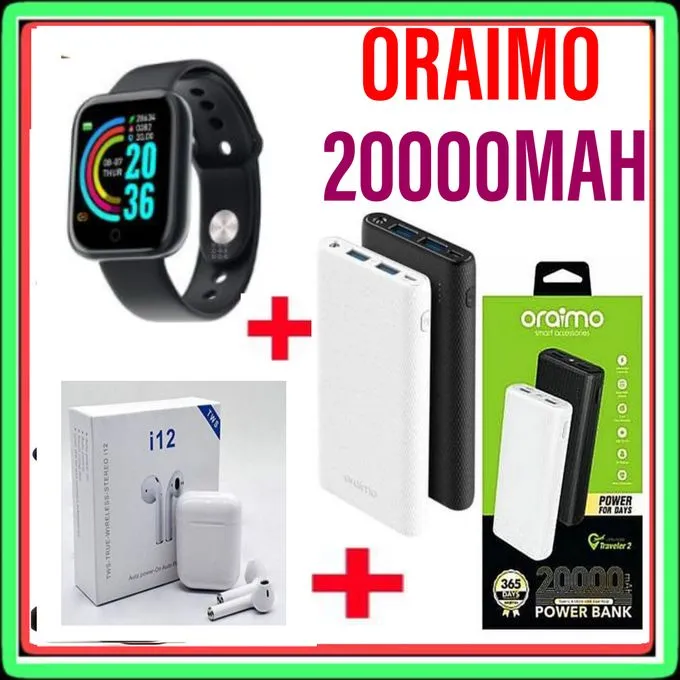 Oraimo Powerbank 20000Mah Black + Airpods + Smart Watch