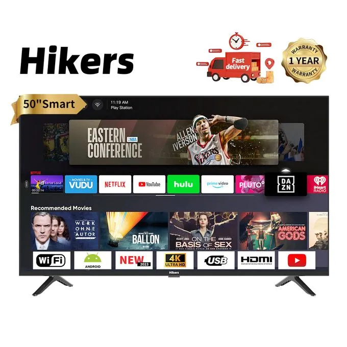 Hikers 50'' Inch Frameless Android Smart 4K LED TV - Black+Free WALL MOUNT