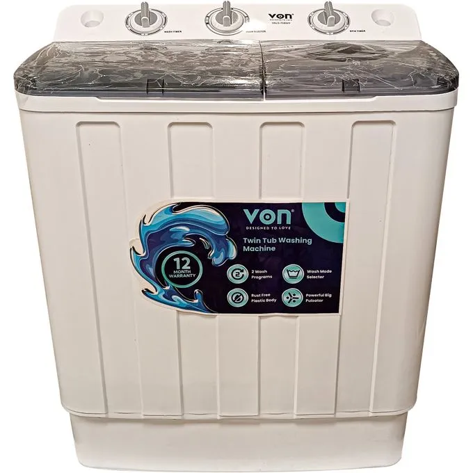 VON Von VALS-75BWY Twin Tub Washing Machine - 7.5Kg