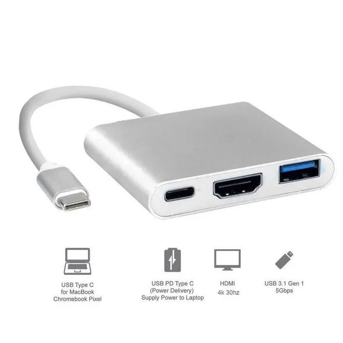 Type C To HDMI 3 In 1 USB 3.0 Multiport Adapter