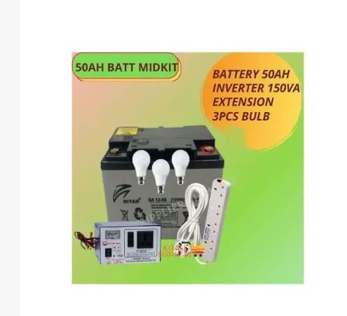 Battery 50ah Midkit, 50ah Ritar battery, 150va inverter powerful, Extension, 3pc bulbs