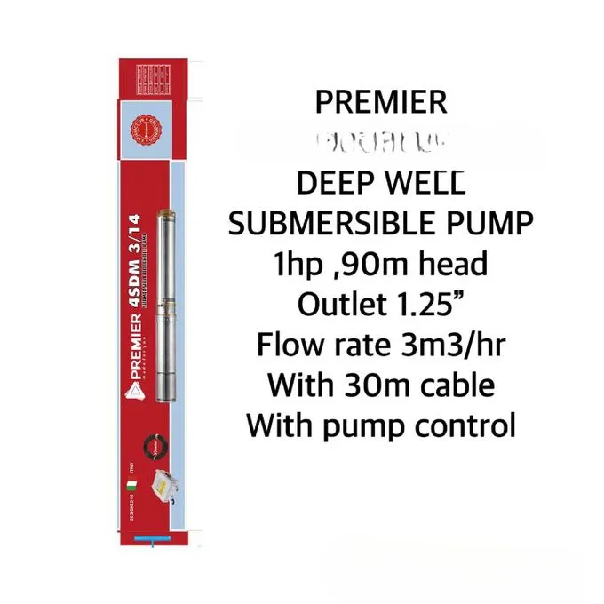 Premier Deep Well Submersible Water Pump 1HP 90M Head Borehole Water Pump