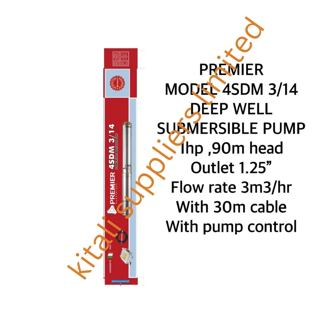 Premier Deep Well Submersible Water Pump 1HP 90M Head