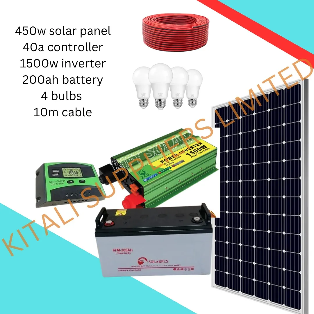 450w mono black panel, 200ah free maintenance battery plus accessories