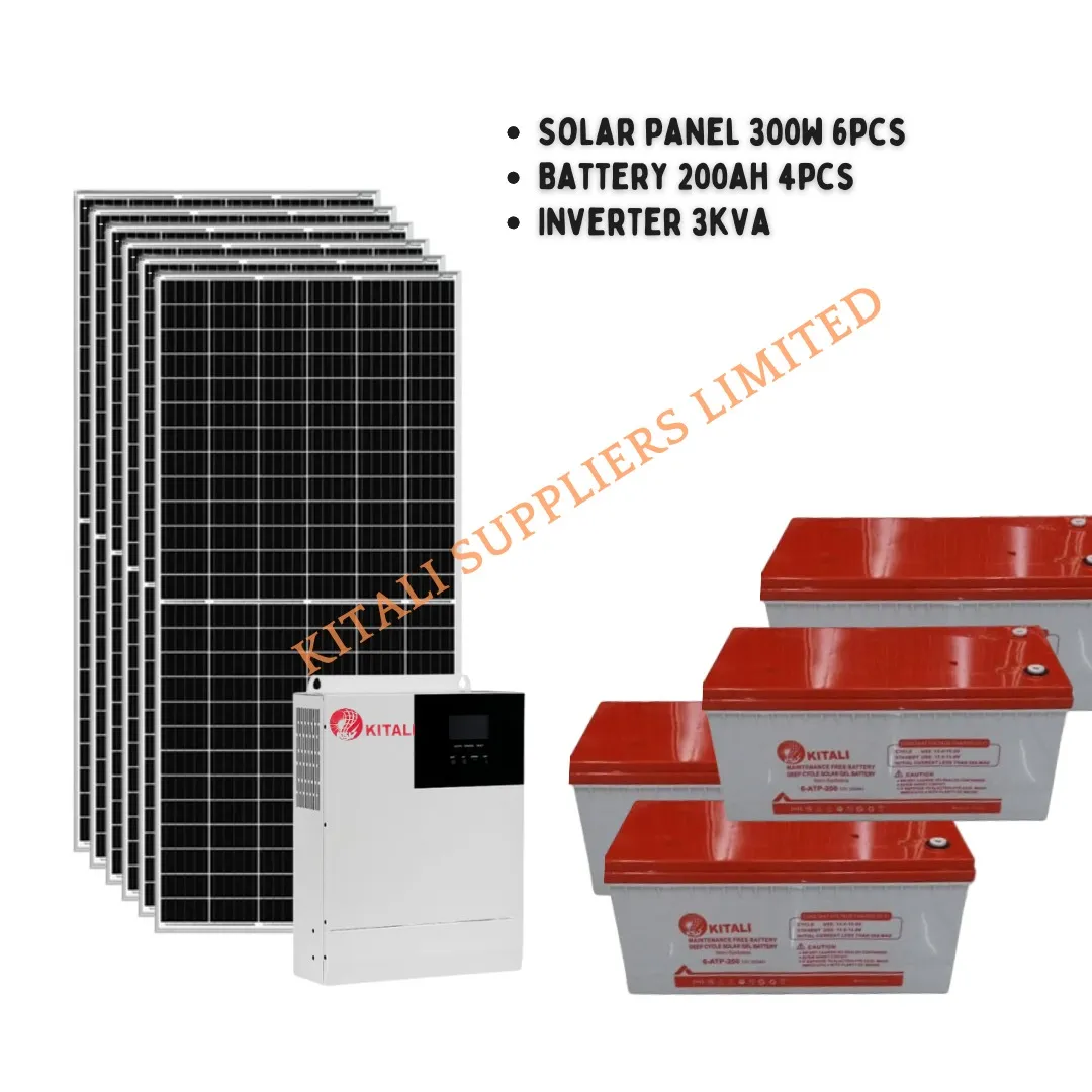 3kva solar full kit mono system,6 pc  300w solar panel  4pc 200ah battery