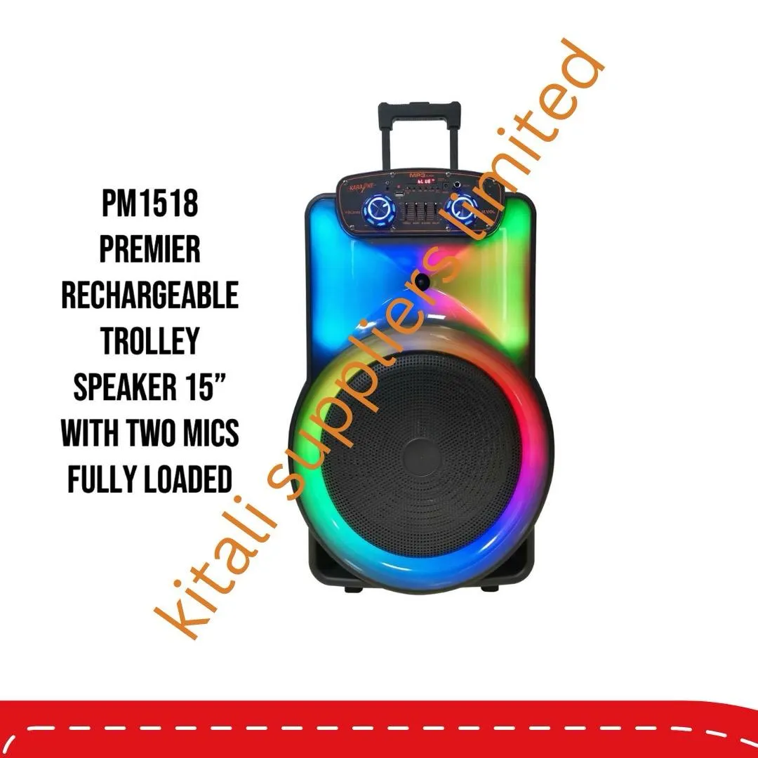 PM 1518 PREMIER RECHARGEABLE TROLLEY SPEAKER 15'' WITH TWO MICS FULLY LOADED