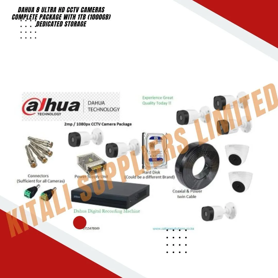 Dahua 8 Ultra HD CCTV CAMERAS Complete Package With 1TB (1000GB) Dedicated Storage