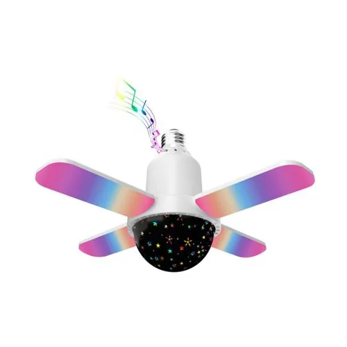 LED Lamp Bluetooth Bulb E27 Smart Light Bulb 4-Leaves Foldable LED Music Fan Projector Lamp Speaker
