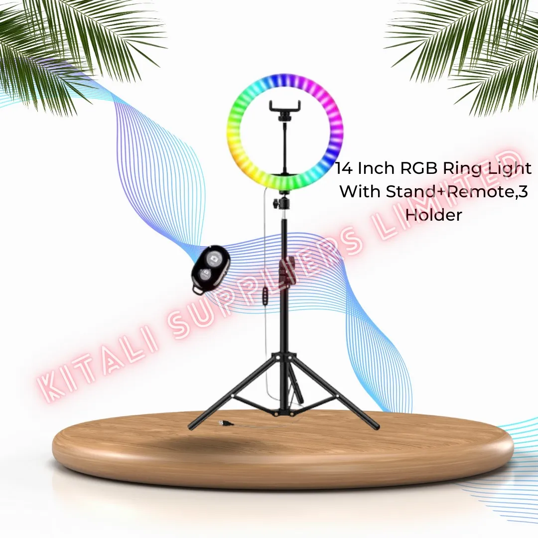 14 inch RGB ring light with stand  + remote ,3 holder 