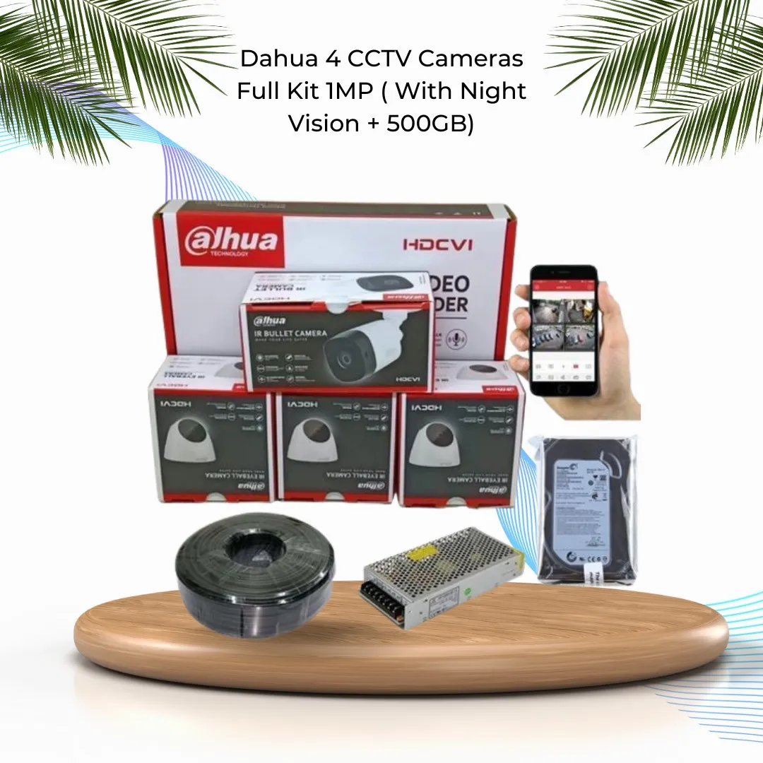 Dahua  4 CCTV  CAMERAS  FULLKIT 1 MP WITH Night    vision  +500GB 