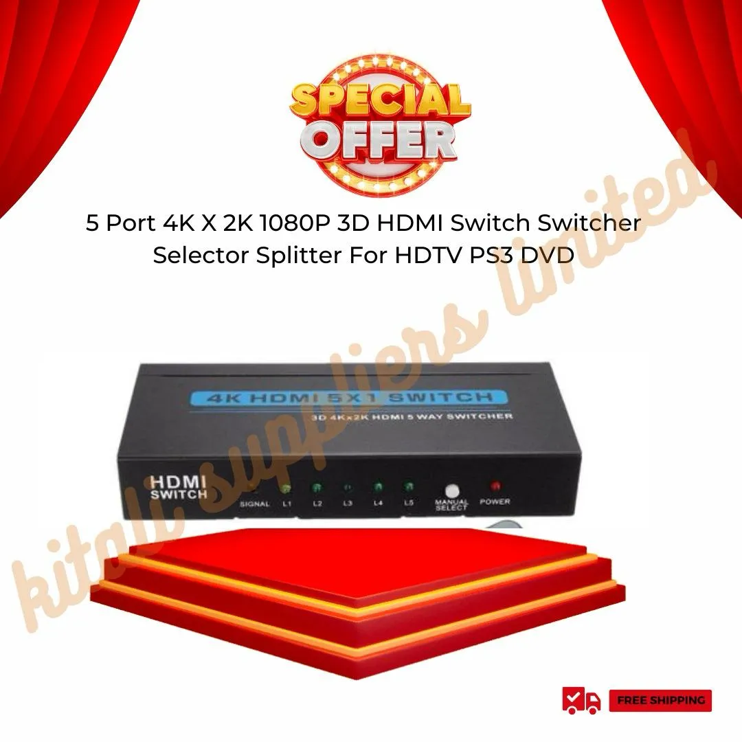 5 Port 4K X 2K 1080P 3D HDMI Switch Switcher Selector Splitter For HDTV PS3 DVD