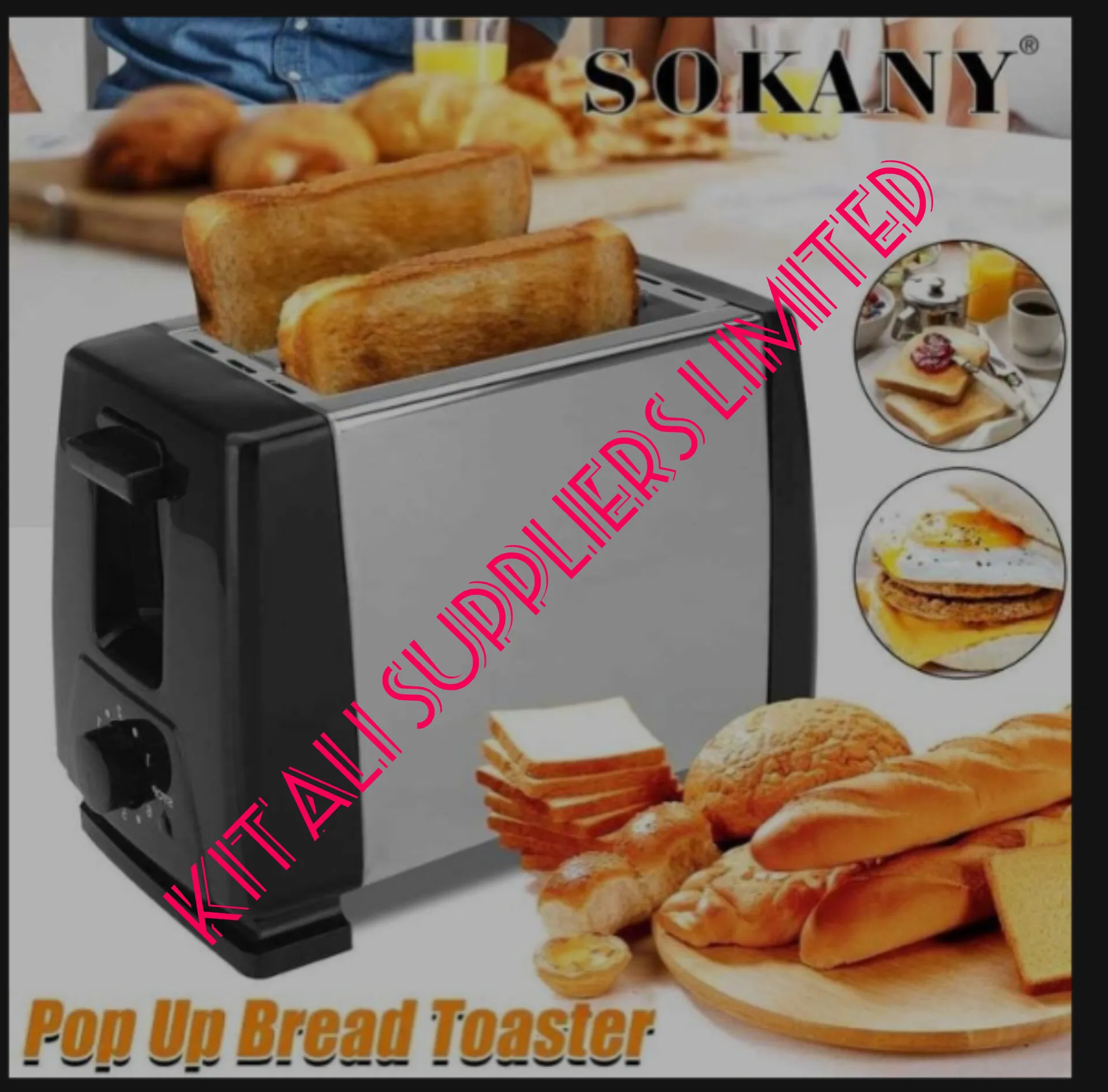 2 slice Sokany Bread Toaster  Removeable cramp Tray  With Cancel/Defrost  And reheat setting
