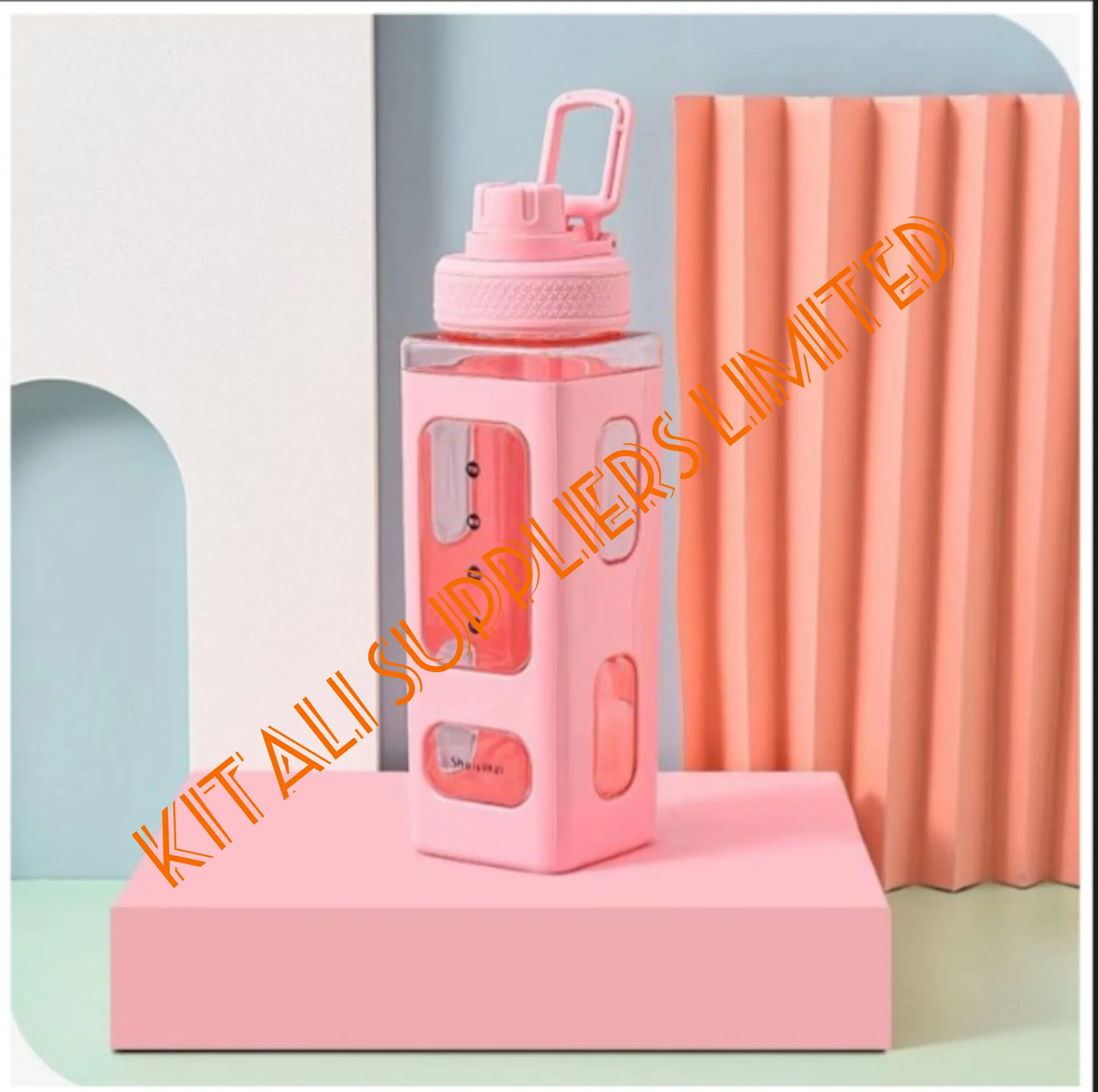 Portable plastic water bottle  BPA Free, portable perfect - Pink 