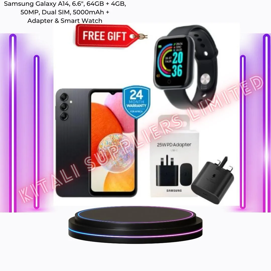 Samsung Galaxy A14, 6.6", 64GB + 4GB, 50MP, Dual SIM, 5000mAh + Adapter & Smart Watch
