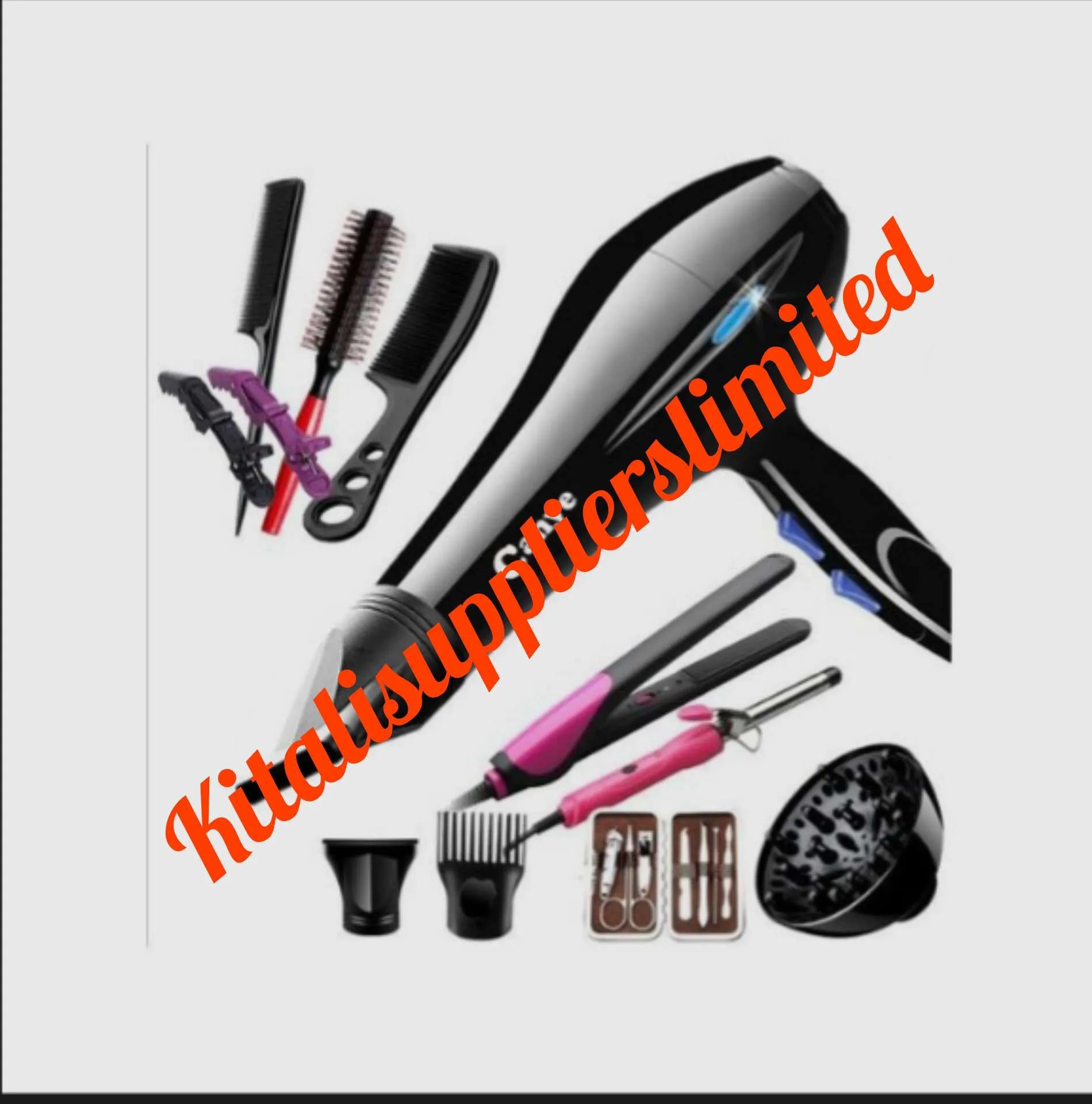Blow dry hair dryer - Black with accessories ,combs & flat iron - full 