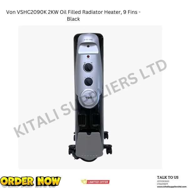 Von VSHC2090K 2KW Oil Filled Radiator Heater, 9 Fins - Black