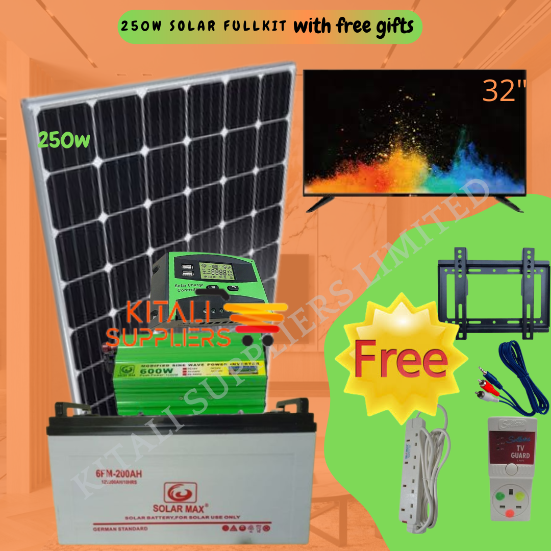 250W Solar Panel Fullkit + 32 Inch Vitron Tv With FREE GIFTS