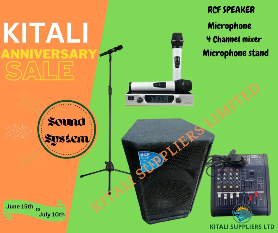 Rcf speaker 12", shure mic, 4 channel mic stand
