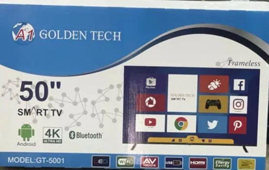 Golden Tech 50" 4K UHD ANDROID TV,WI-FI,NETFLIX,YOUTUBE,FRAMELESS-PMDL-5001+FREE TV GUARD