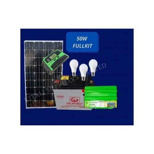 Powermate 50Watts Solar Panel Full Kit All Weather + 50Ah Solar Battery + 300 Watts Solar Inverter + 10Ah Controller + 3 DC Bulbs