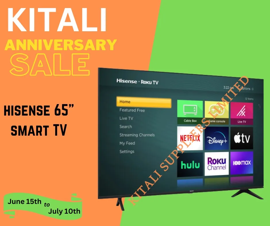 Hisense 65'' Smart UHD 4K Frameless LED TV-YouTube, Netflix-Black