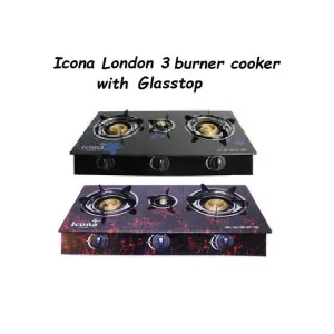 ICONA Auto Ignition 3 Burners Glass Top Table Stove