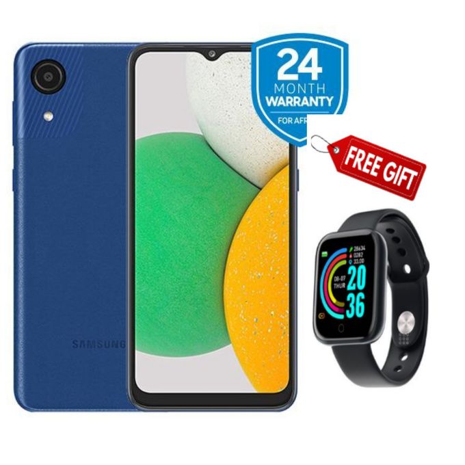 Samsung Galaxy A03 Core, 6.5", Dual Sim - 32GB + 2GB RAM-, -Blue + Smart Watch