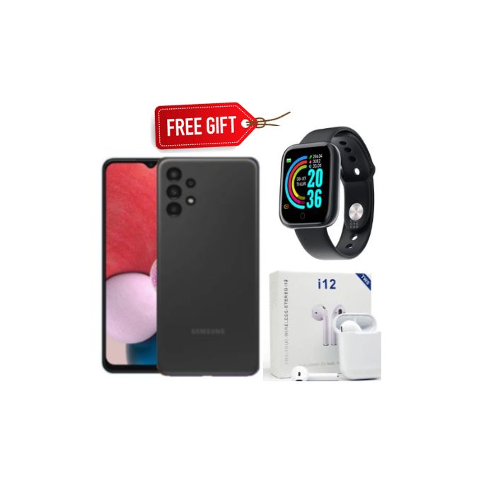 Samsung Galaxy A13, 6.6", 64GB+4GB (Dual SIM), 5,000 MAh, Black + Smart Watch & Airpods