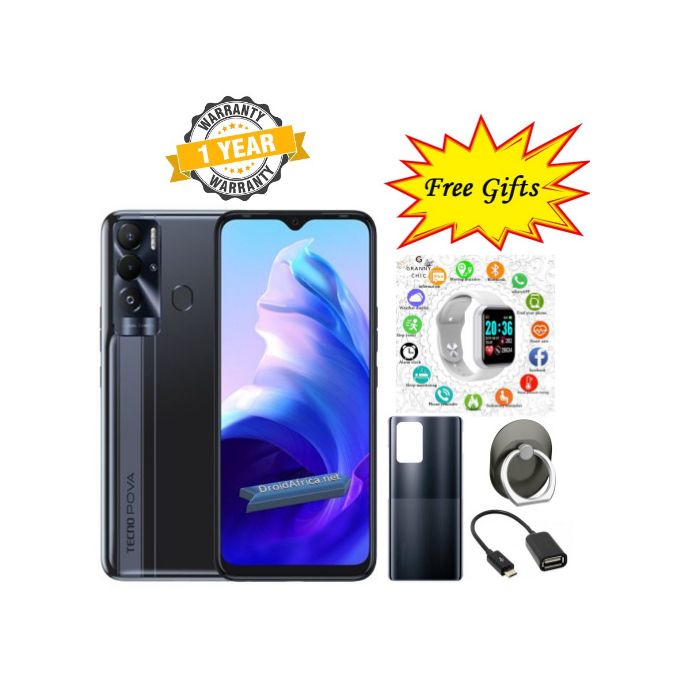 Tecno POVA NEO //6.8'' //4GB+64GB //6000MAH //Dual -Black+FREE SMARTWATCH+0TG+R+COVER
