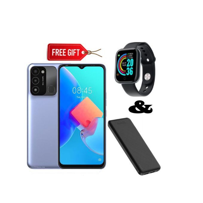 Tecno Spark 8C 6.6" 64GB+2GB Dual Sim 5000mAh, Purple + Smart Watch & Power Bank