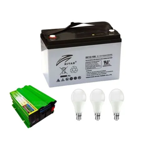 200AH Solar Battery Non Maintenance Solar Battery + 600Watts Solar Inverter + 3 DC Bulbs