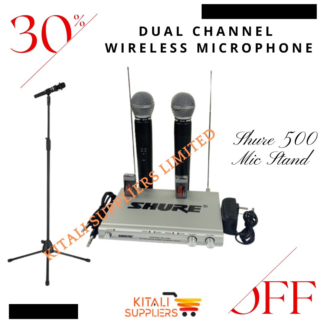 DUAL CHANNEL WIRELESS MICROPHONE AND STAND
