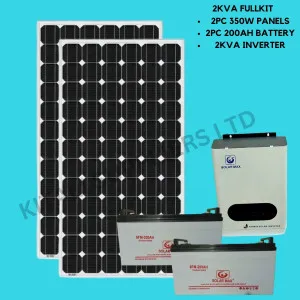 2pc 350w kitali solar panel, 2pc  200ah 10hr  battery 2kva solarmax inverter