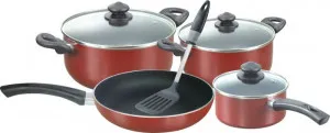 maroon 8 piece cookware set master chef - RT/108